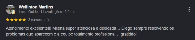 Avaliação 5 estrelas de Wellinton Martins no Google, elogiando atendimento excelente, equipe dedicada e profissional da Semap Car
